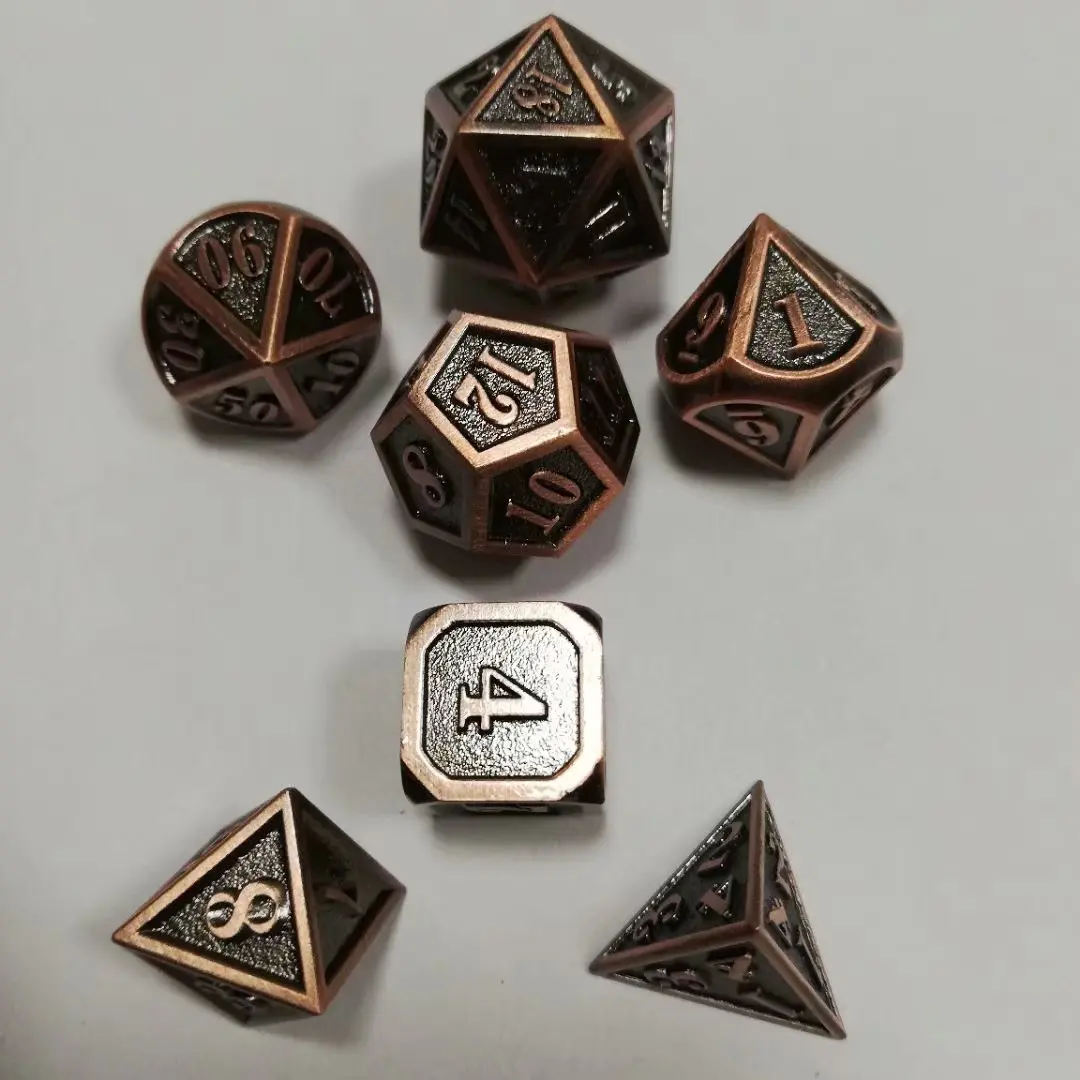 Заводская фабрика игральные кости DND металлические ролевые игры наборы многогранные цинкового сплава кубики бронзовые цифровые Подземелья и Драконы D20 10 8 12 настольные игры