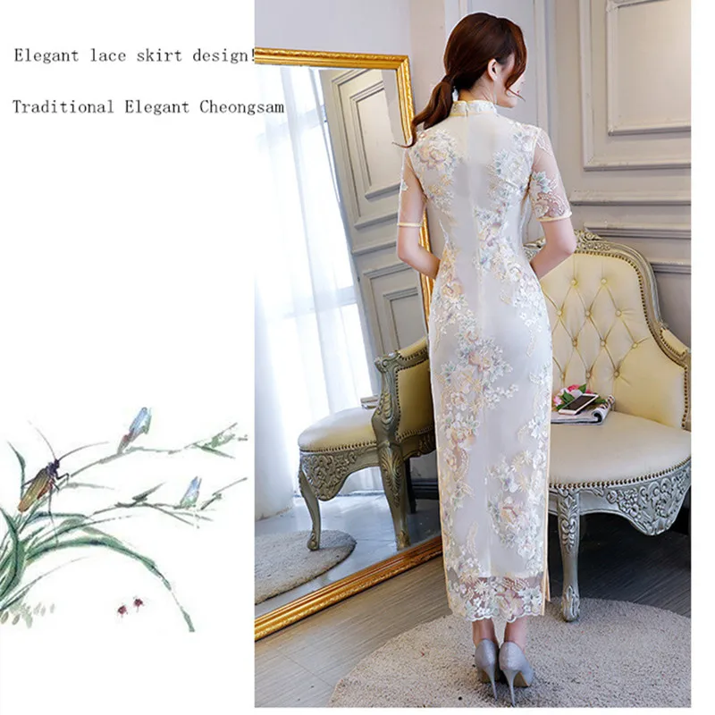 Новые сексуальные кружевные женские длинные Cheongsam вышитые китайские