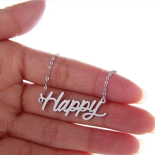 Женское Ожерелье с надписью Happy Name кулон золотого цвета из нержавеющей стали