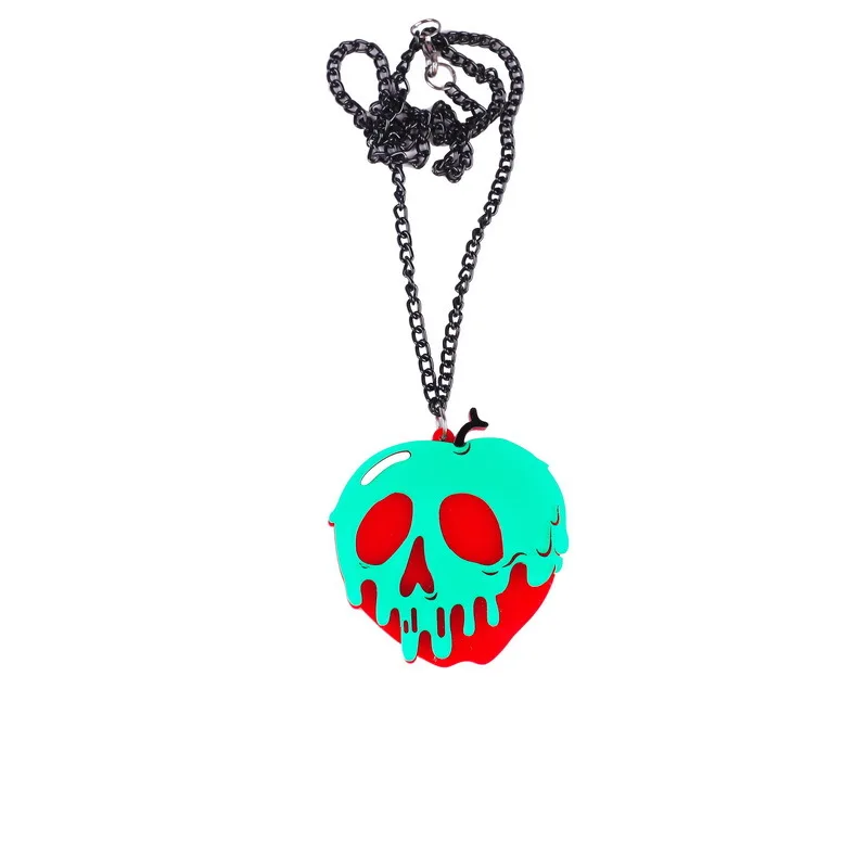Halloween Creative Skull Acrylic Pendant Necklace Rotten Apple Cool Punk Fashion Acrylic Necklace Unisex Exaggerated Necklace