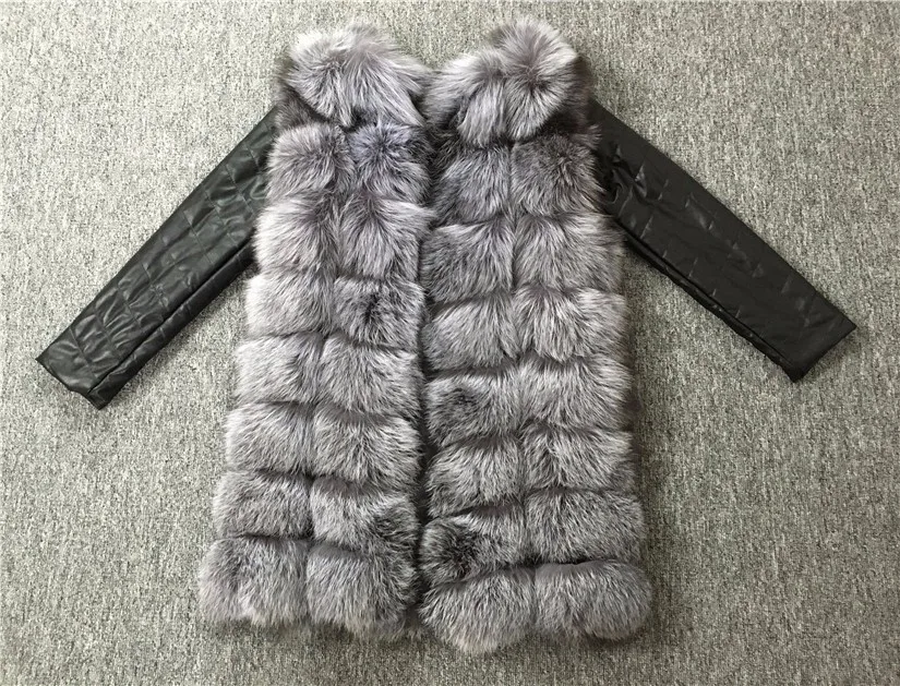 LIYAFUR стиль Съемная реального пояса из натуральной кожи рукавом Silver Fox Мех животных зимнее длинное пальто куртка для женщин Жиле