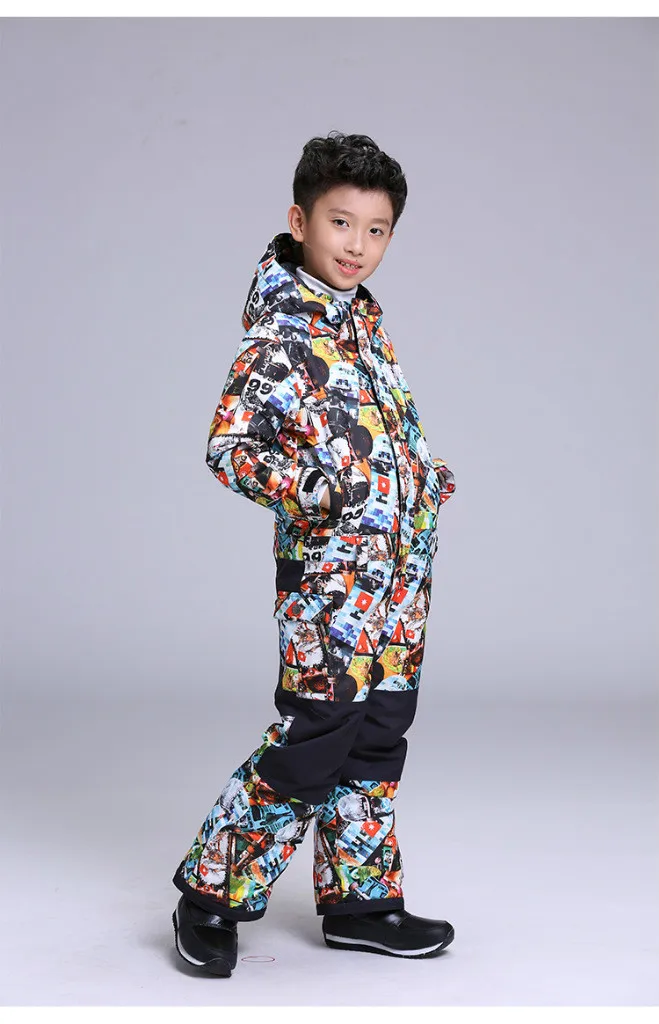 

GSOU SNOW Children's Ski Suit Conjoined Ski Clothing Thick Warm Waterproof Windproof One Piece Ski Wear For Boys Size XS-L