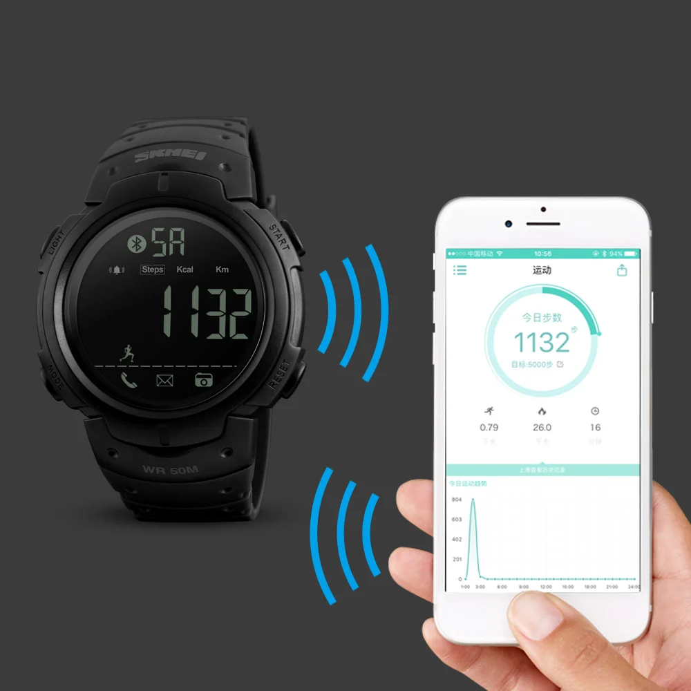 SKMEI 1301 Bluetooth Калорий Смарт часы для Для мужчин светодиодный воды Ударостойкой