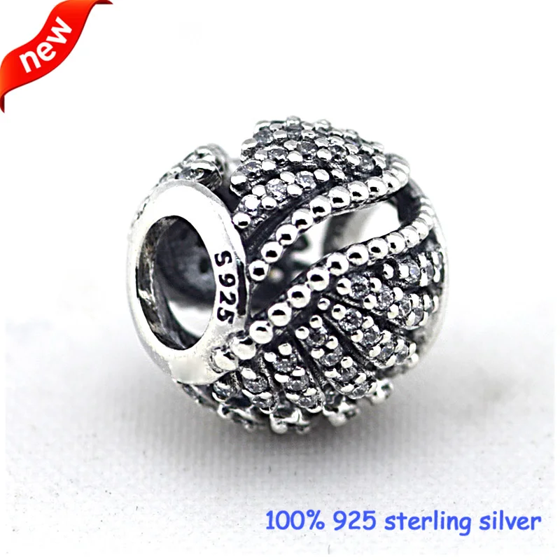 

Fits Pandora Bracelets Majestic Feathers Silver Beads With Clear CZ 100% 925 Sterling Silver Charms DIY Wholesale 09255
