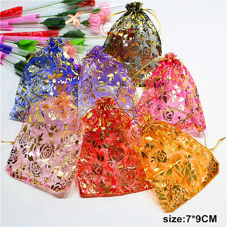 

25pcs Organza Gift Bags Christmas Halloween Wedding Decoration Organza Bag 7X9cm Rose Gold Candy Bag Jewelry Packing Bag Pouches