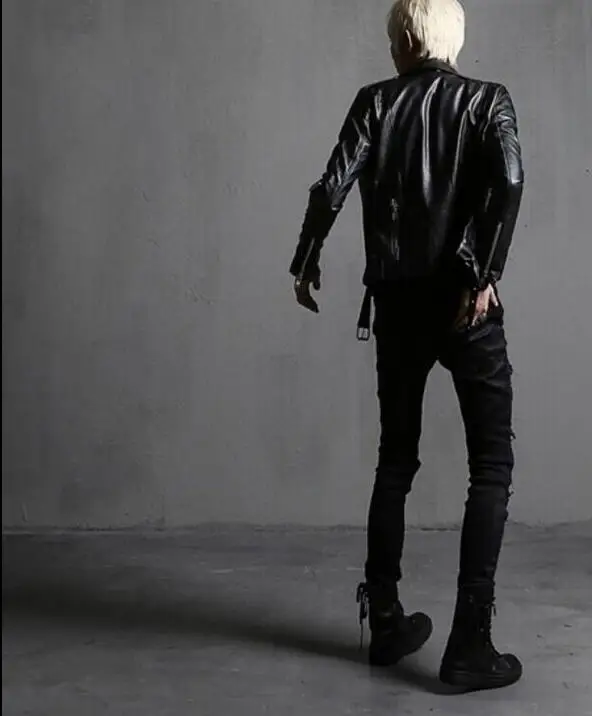 Мужские черные из искусственной кожи в стиле панк мотоцикл байкер куртка рок Zip