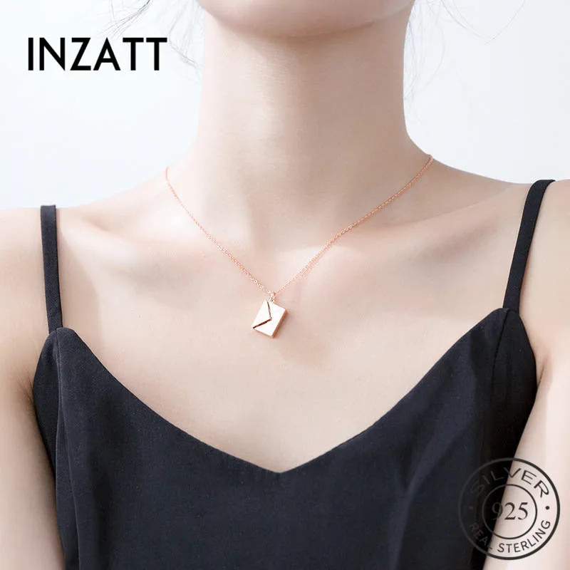 

INZATT Real 925 Sterling Silver LOVE YOU Envelope Pendant Necklace For Fashion Women Fine Jewelry Cute 2019 Accessories