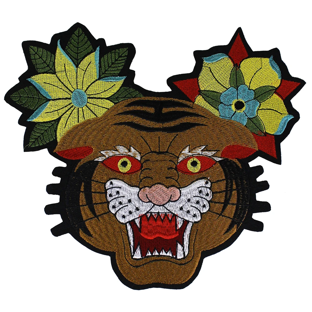 

Flower Tiger Head Patches Embroidered Applique Iron on Stickers Back Jacket Badges Decorated Sewing Accessories 5pieces