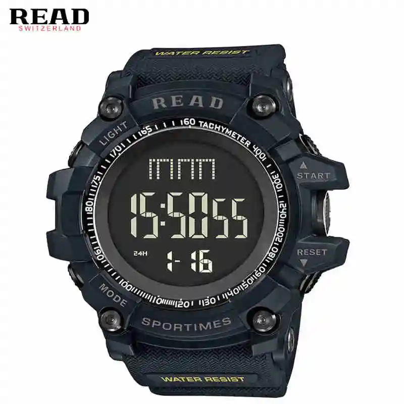Серый Наручные часы READ Band 90002, мужские спортивные, военные кварцевые часы, круглые, двойная цифровая шкала, аналоговый секундомер, Relogio militan - Цвет: Серый