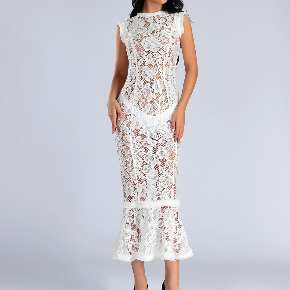 Seamyla 2019 New Sexy Celebrity Party Dress Women Sleeveless Hollow Out Lace Long Maxi Bodycon Summer Club Vestidos | Женская одежда