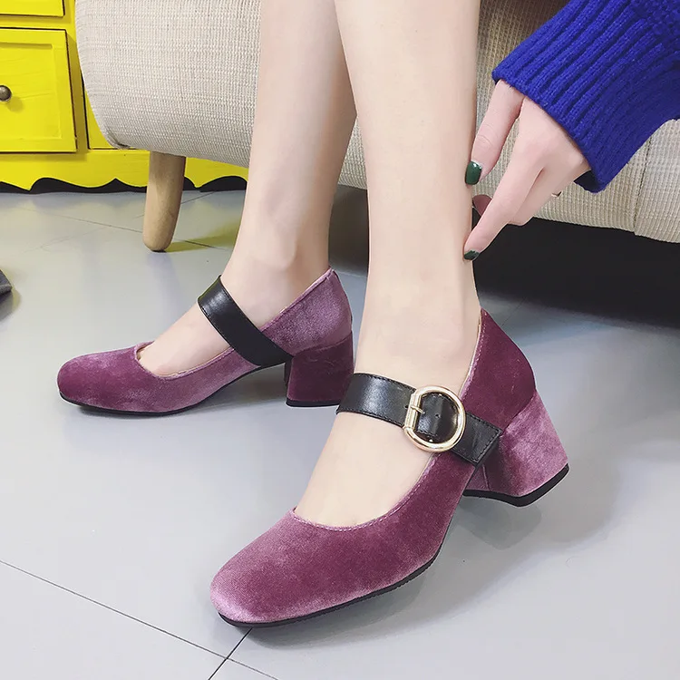 2017 бархатные туфли на высоком каблуке женские разноцветные туфли-лодочки с