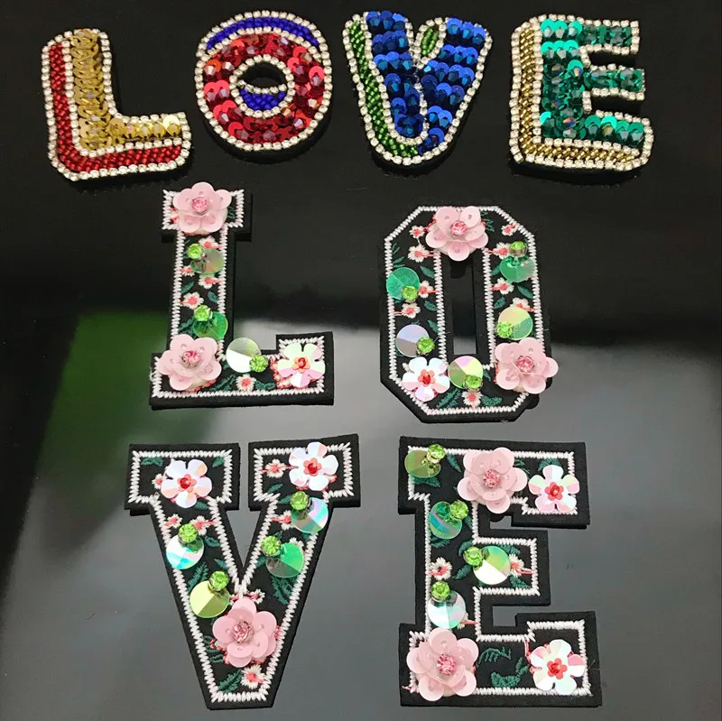 Ручной работы с надписью Love нашивки со стразами и бисером для одежды вышивкой
