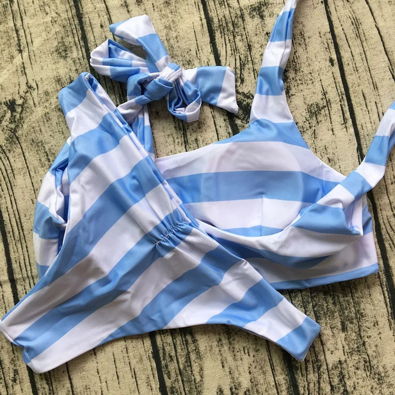 Новинка 2018 бикини в синюю и белую полоску сексуальный купальник женский с узлом |