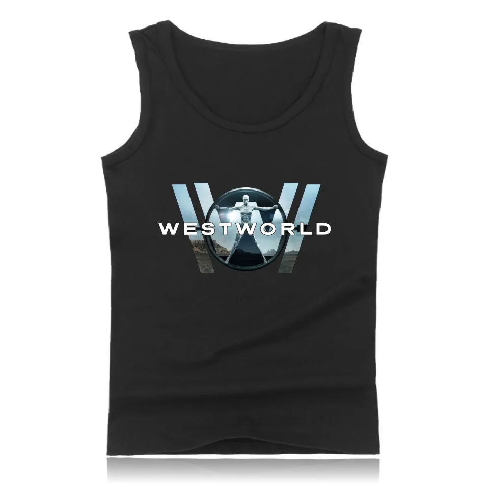 WESTWORLD Модный хлопковый топ на бретелях мужская рубашка без рукавов одежда и