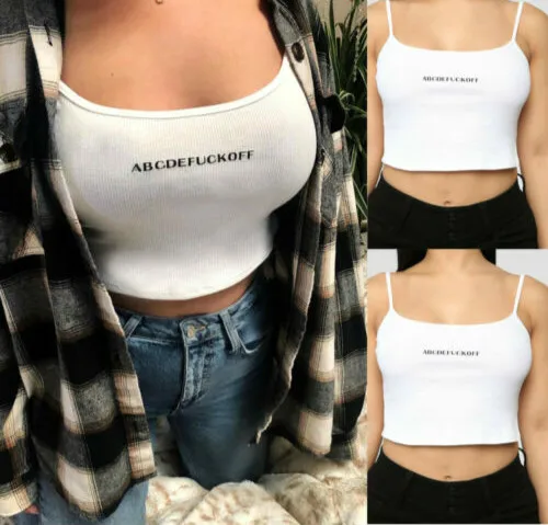 Женский Кружевной укороченный топ повседневная майка с принтом букв без рукавов