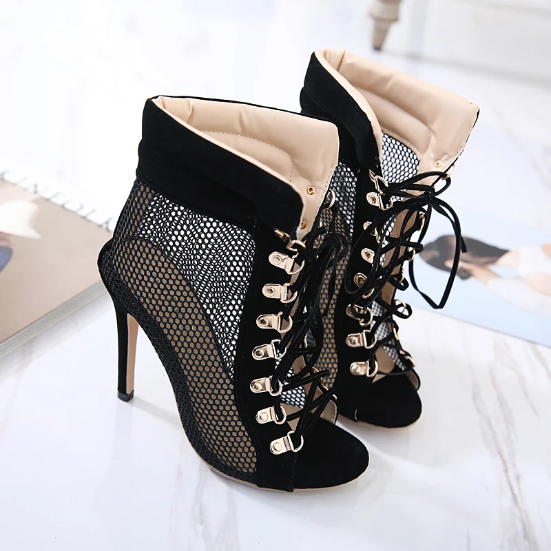Новый женская Мода Зашнуровать Высокие Каблуки Открытым Носком Сексуальные