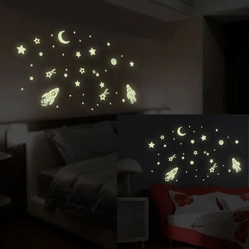 Spaceship Fluorescence Noctilucent Glow in Dark Luminous Vinyl Removable Nursery Kids Child Bedroom Decor Wall Stickers Decal | Дом и сад