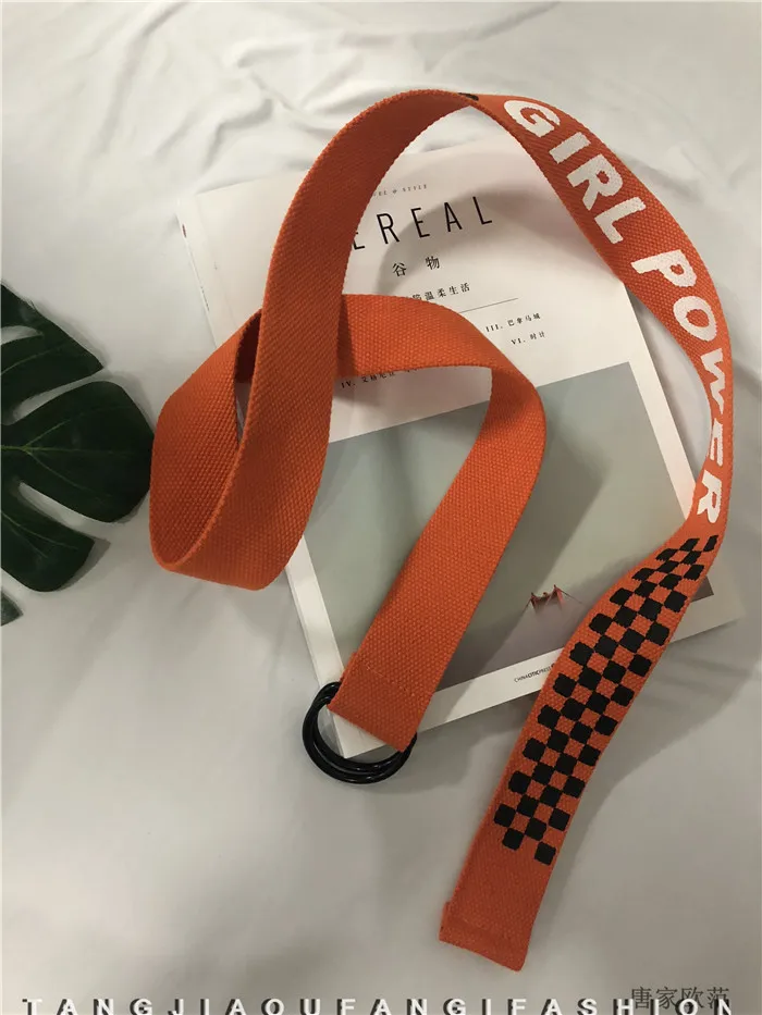 Orange Новое поступление Harajuku клетчатый холщовый женский ремень для джинсов унисекс поясы Повседневный ремень женский ремень с d-образной пряжкой TOYOOSKY - Цвет: Orange