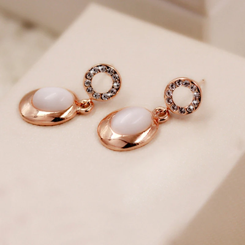 MOONROCY Rose Gold Color Long CZ Opal Crystal Earrings Dangle for Women Girls Gift Drop Shipping Fashion Jewelry Wholesale | Украшения и