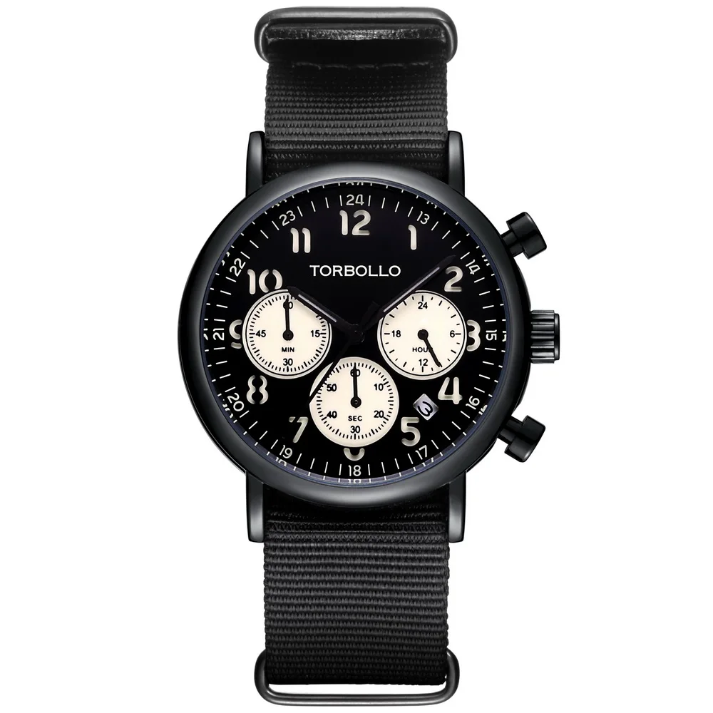 

Brand New Canvas Mens Watch Black Chronograph Function Men Wrist Watch Water Resistance