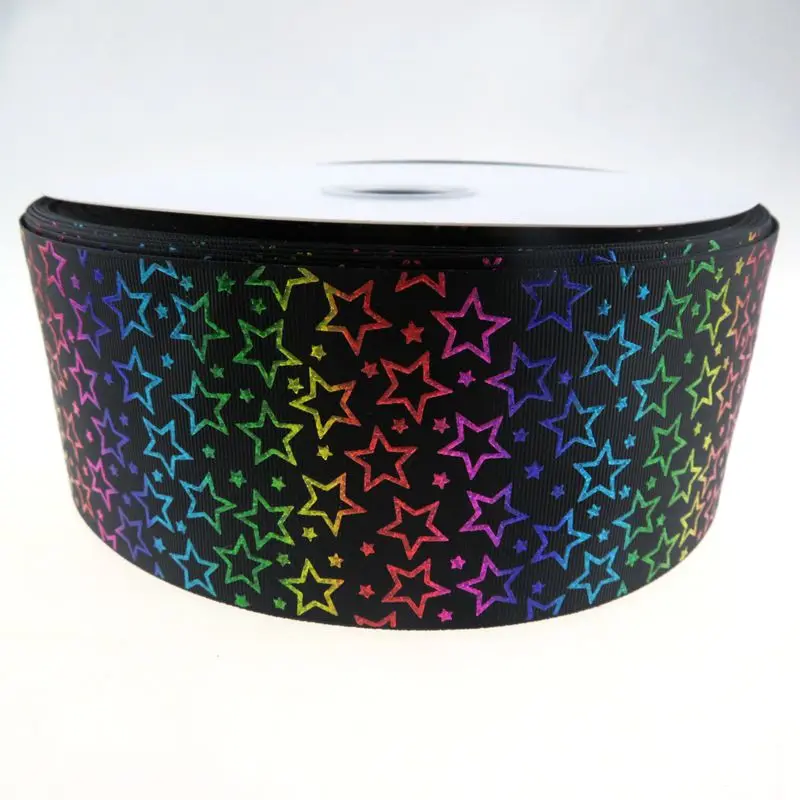 Hot sale 100 yards /roll 3 &quot75mm hologram rainbow Star printed grosgrain ribbon | Дом и сад