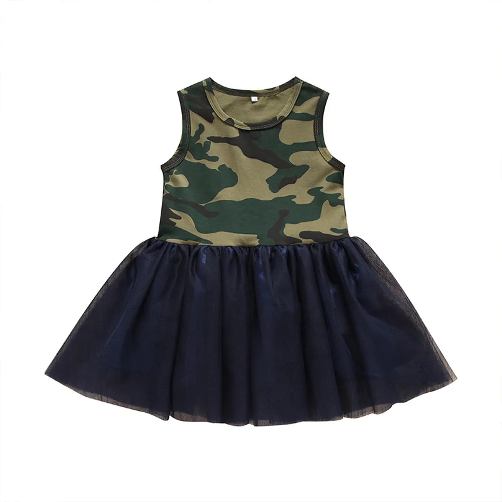 Girl dress fashion summer cute and comfy Toddler Kid Baby Sleeveless Camouflage Printed Lace Princess Dress Clothes D300311 | Детская