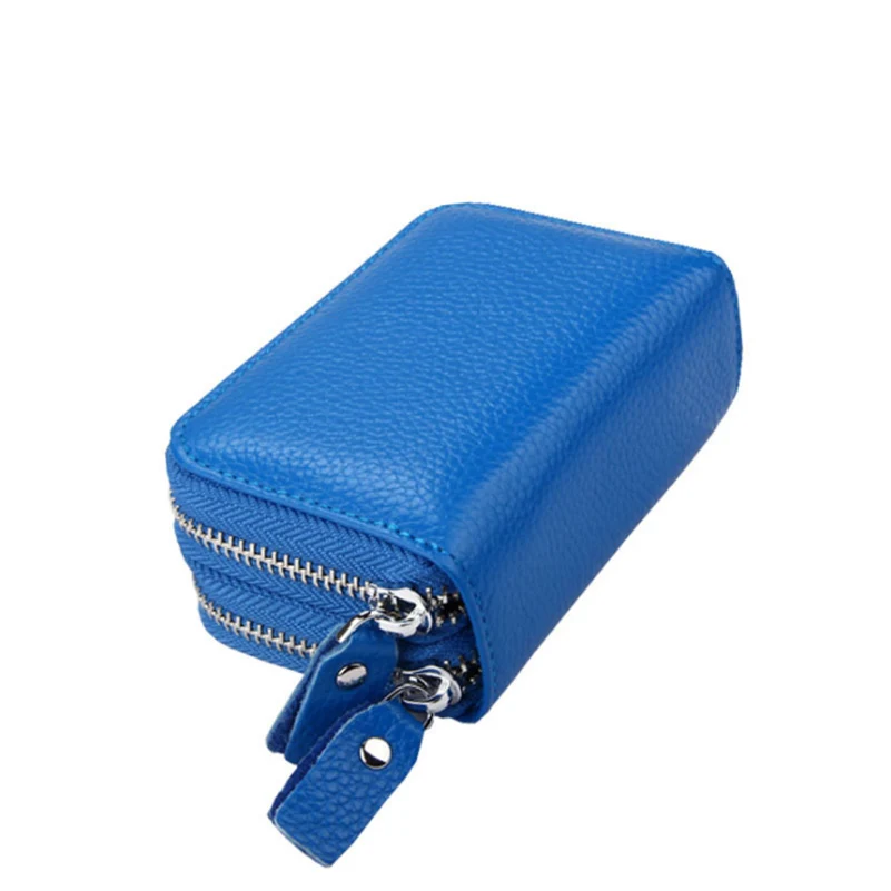 Blue Genuine Leather Women Wallet And card holder Coin Purses Female Small Portomonee Rfid Wallet Lady Purse For Girls Money Bag - Цвет: Blue