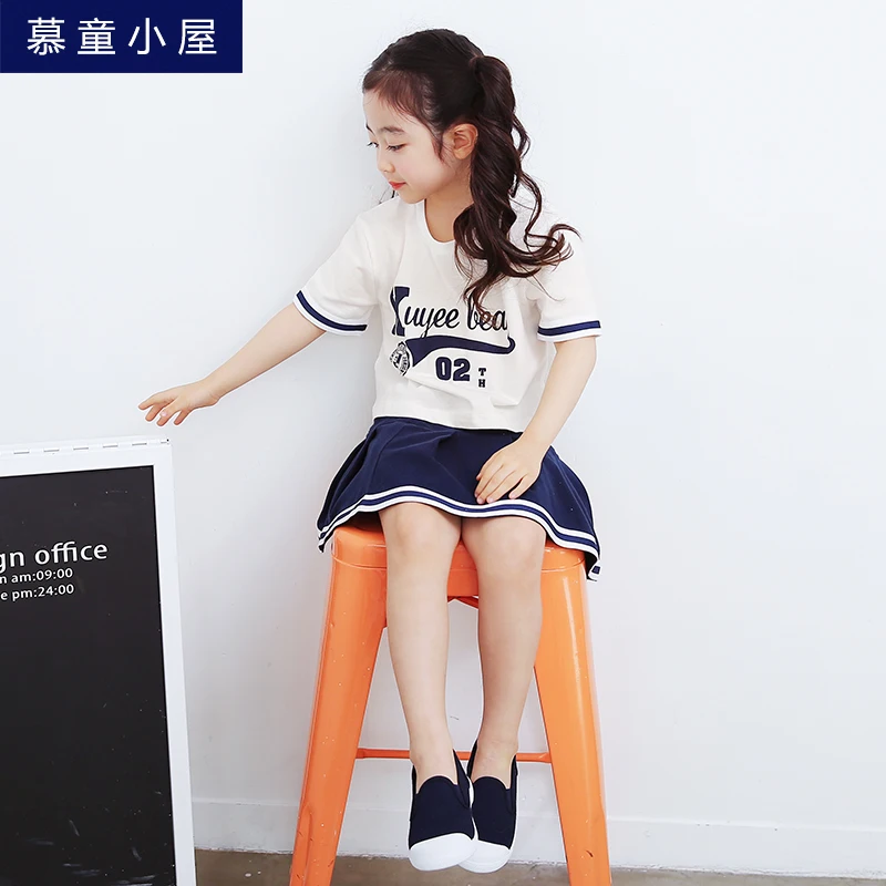 Марка лето хлопок буквы футболка и юбка Детский комплект спортивной одежды для