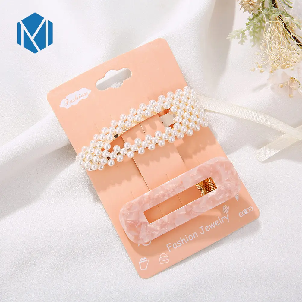Light pink rectangle 2 шт./компл. новые INS Для женщин отделан "жемчугом"; Заколки для волос и Леопардовый цвет, акриловый заколки элегантное украшение для волос с геометрическим рисунком заколка для волос - Цвет: Light pink rectangle
