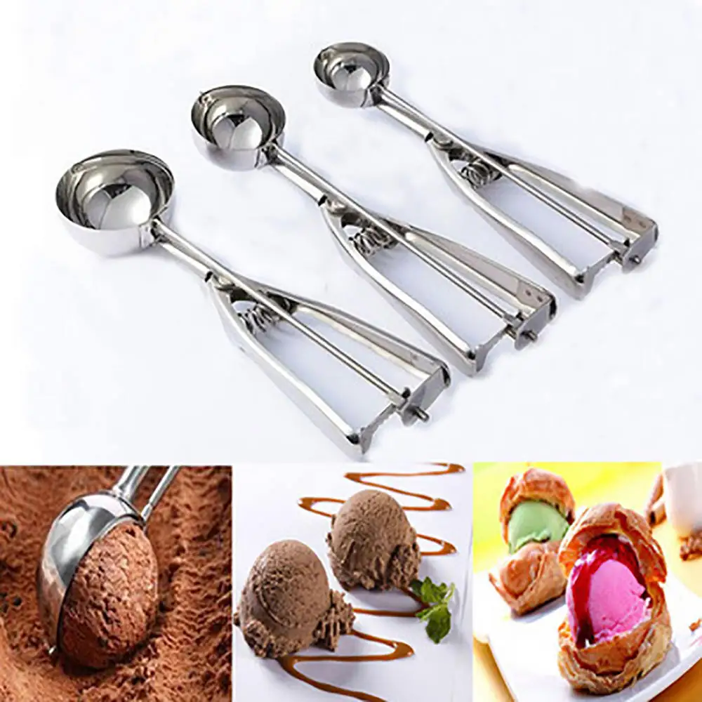 

3PCS Ice Cream Tools Stainless Steel Ice Cream Scoop Cookie Spoons Set Professional Kitchen Tools Accessories
