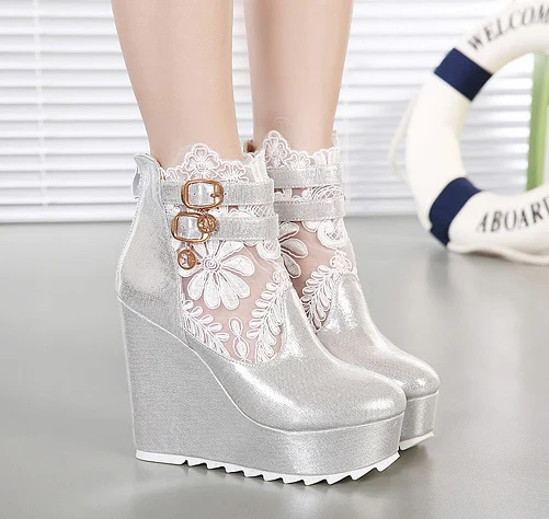 2014 New Sweet Lace Cut-Out Girl Shoes Lady Platform Wadges Confortable fashion boots | Обувь