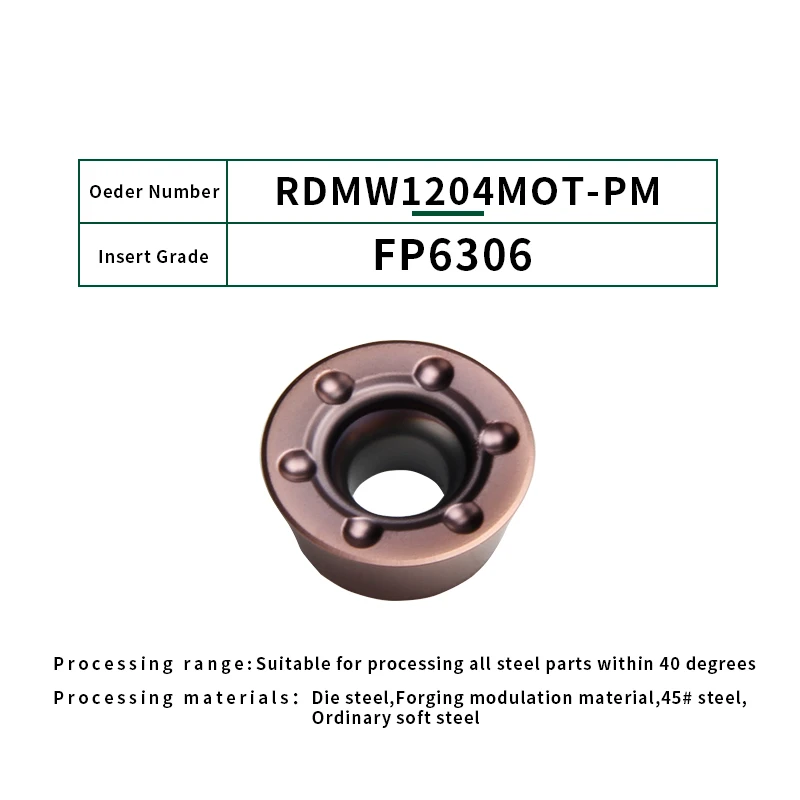 RDMW1204MOT-PM-6306 FivePears 10 шт. RDMT10T3MO/RDMW1204MOT/HM/PM карбидные вставки лицо мельница r5 r6 круглый фрезерный станок с ЧПУ инструмент - Длина режущей кромки: RDMW1204MOT-PM-6306
