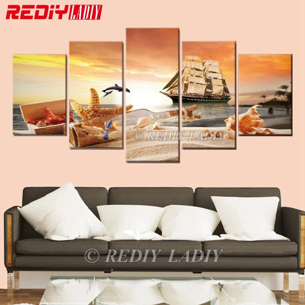 Rediy ladiy Алмазная мозаика Триптих Кристалл Полная квадратная Алмазная вышивка Модульная картина из 5 панелей 5D алмазная картина парусник