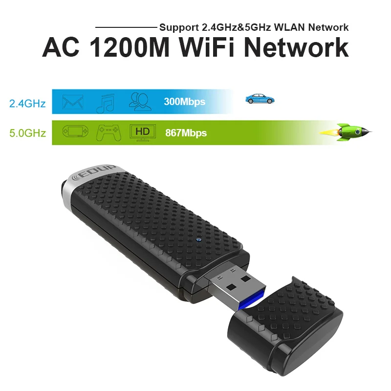 EDUP 5 ГГц usb беспроводной Wi-Fi адаптер high speed 1200 Мбит/с 3 0 ethernet приемник Windows Mac для
