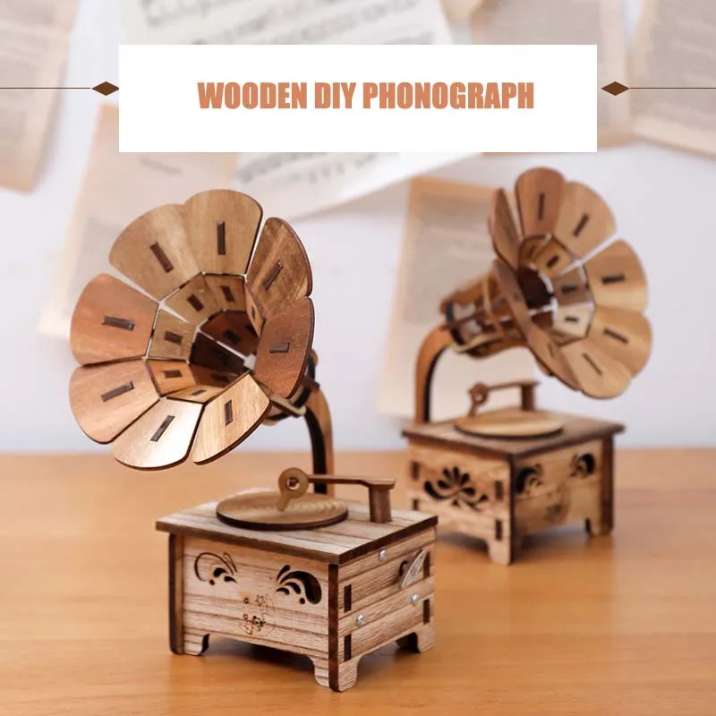 1 шт. деревянный фонограф Diy ретро музыкальная шкатулка креативные подарки для