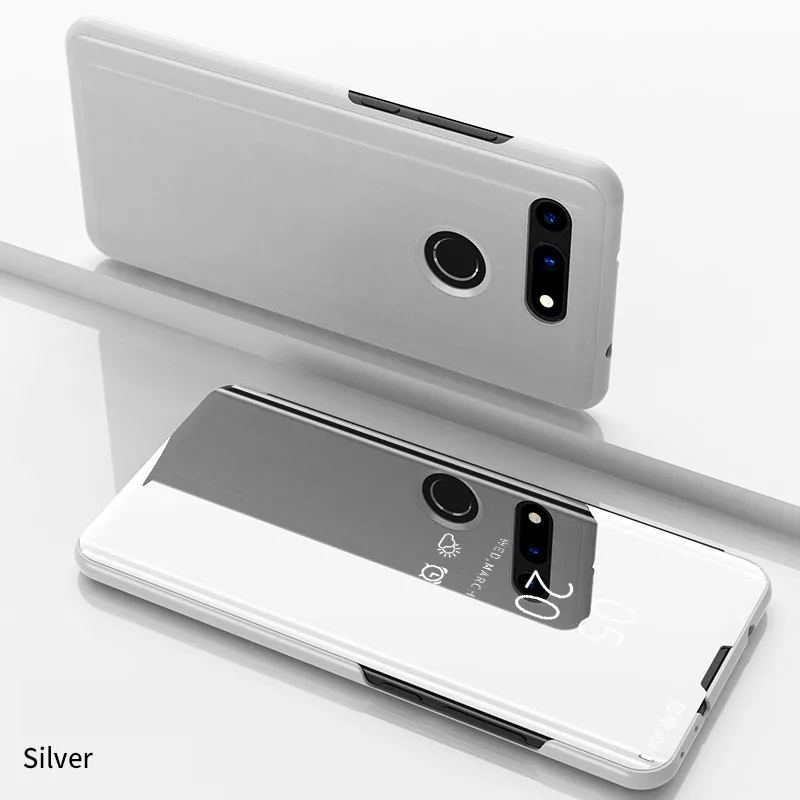 Серебристый Чехол для Huawei Honor View 20, чехол для Honor V20, роскошный зеркальный флип-чехол, кожаный чехол для телефона, чехол для Honor 20 Pro View 20 - Цвет: Серебристый