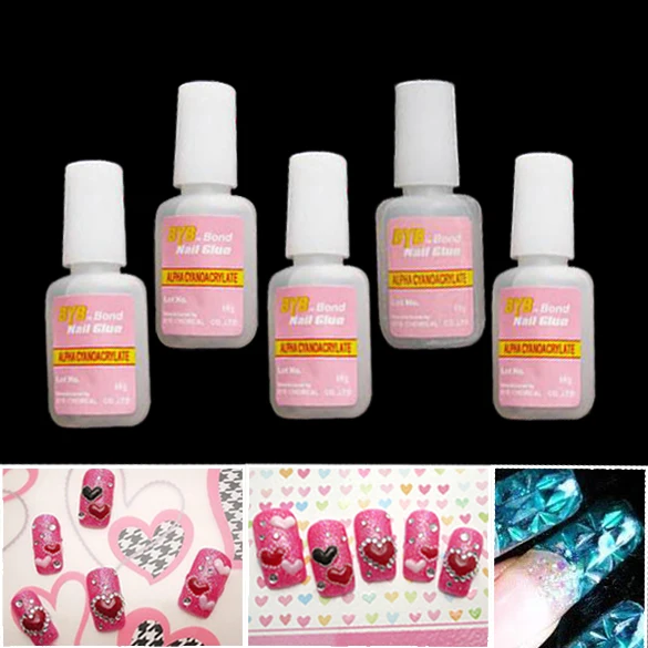 5 Pcs 10g BYB накладные клей для нейл-арта блестящие акриловые украшения с кисти гель