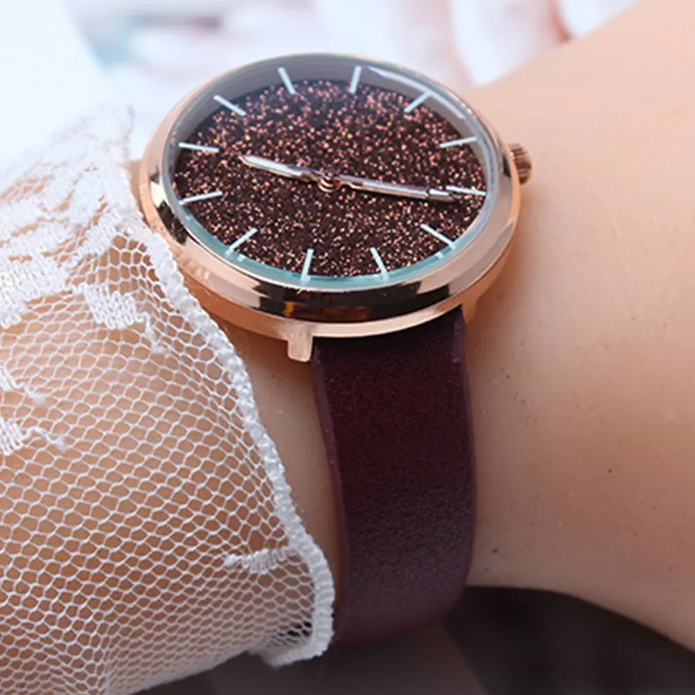 Роскошные Звездные женские часы кожаные кварцевые часы-браслет Простые