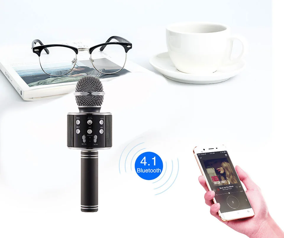Wster WS858 модный Bluetooth беспроводной конденсаторный волшебный микрофон караоке для мобильного телефона плеер микрофон динамик Запись музыки