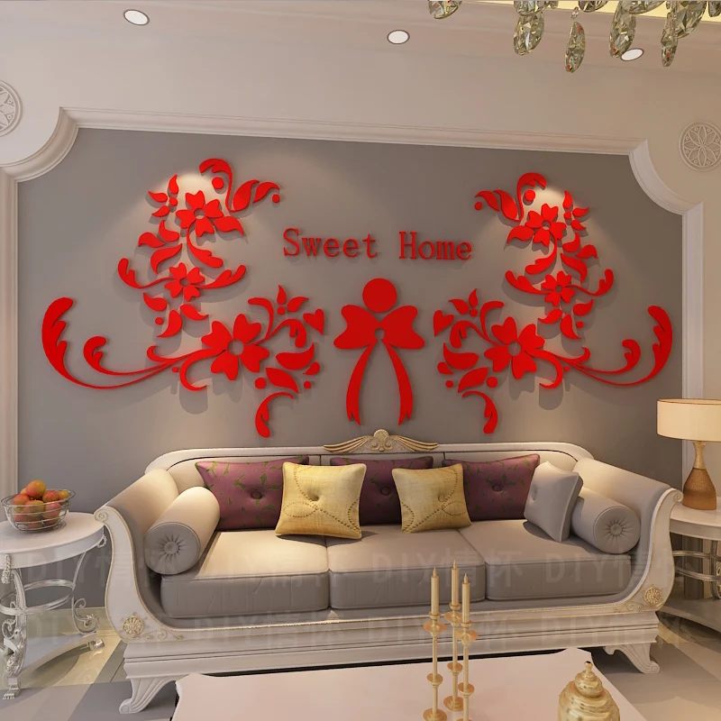 Милый домашний цветок акриловый 3D стикер на стену вход DIY абстрактный Настенный