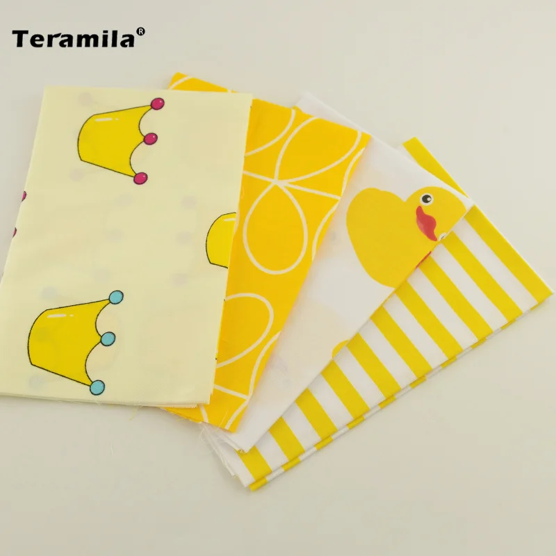 4 Designs twill Cotton Fabric yellow and white color Fat Quarter Bundle Tilda Quilting scrapbooking Patchwork Cloth 40CMx50CM|cloth potty training