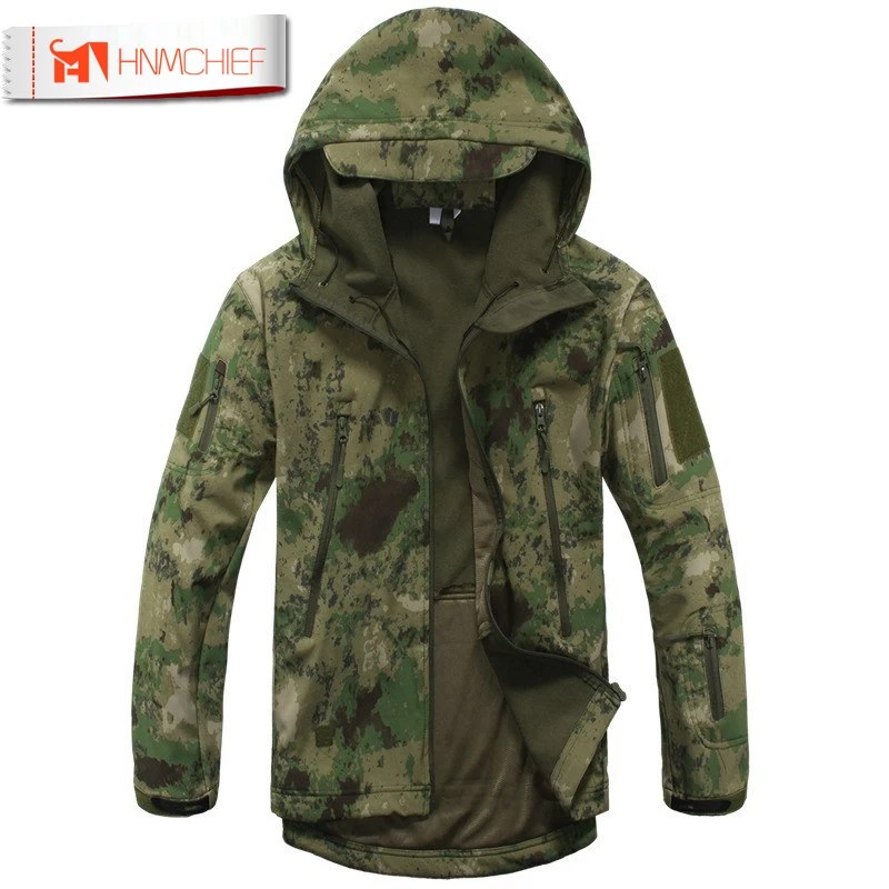 Скрытень Акула кожа Softshell V4 Военная тактическая куртка мужская водонепроницаемая ветрозащитная теплая куртка камуфляж с капюшоном камуфляж армейская Прямая поставка