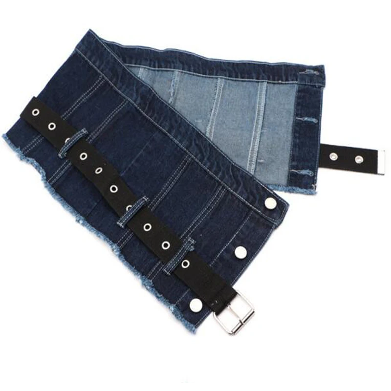 

2019 New Design Brand Denim Jeans Blue Navy Suspenders Bandage Punk Wide Belt For Women Waist Denim Wrap Straps Belt Accessories