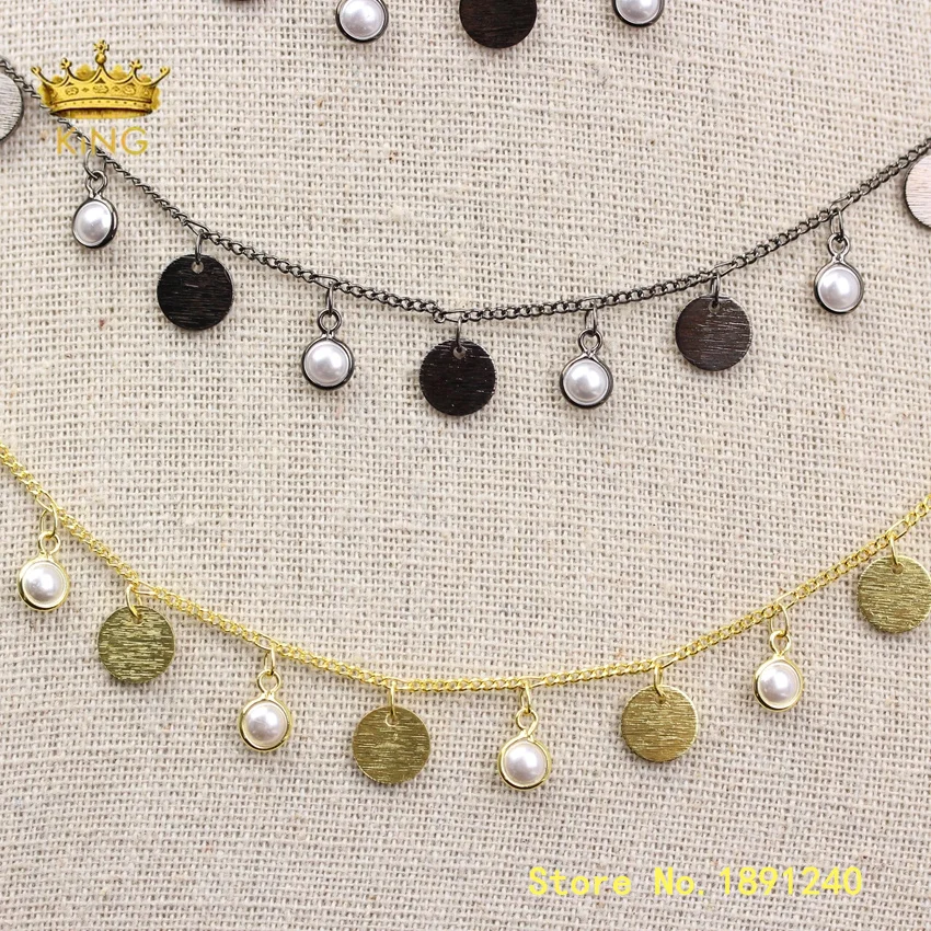 5meters Boho Style Beaded Chain Supply Matted Coin Copper Wire Wrapped Simulated Pearl Beads Dangle Chokers Necklace ZJ348 | Украшения и