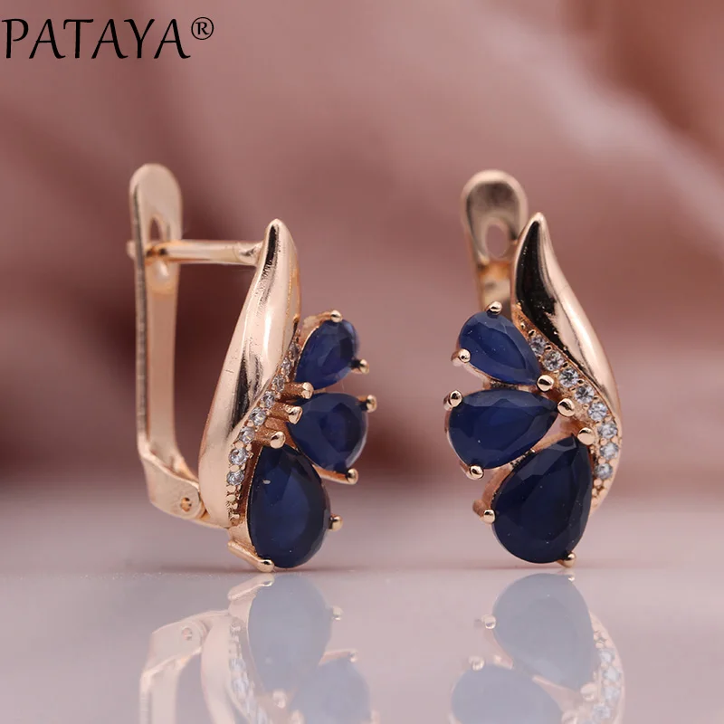 PATAYA, новинка, три капли воды, градиентные синие серьги для женщин, натуральный циркон, для вечеринки, хорошее модное ювелирное изделие, 585, розовое золото, свисающие серьги