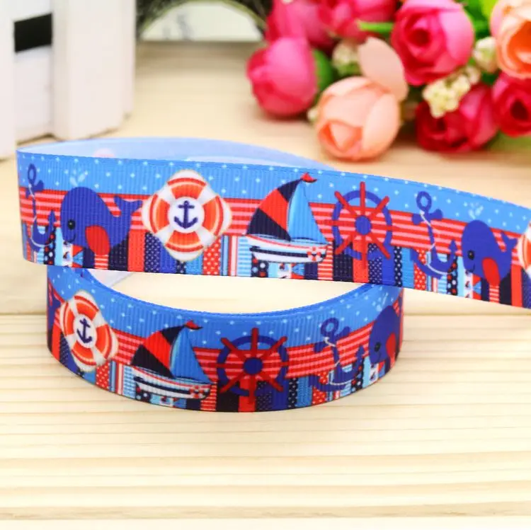 

7/8inch Free Shipping Navy Anchor Printed Grosgrain Ribbon material Headwear Party Decoration Diy Wholesale Craft 22mm P5175