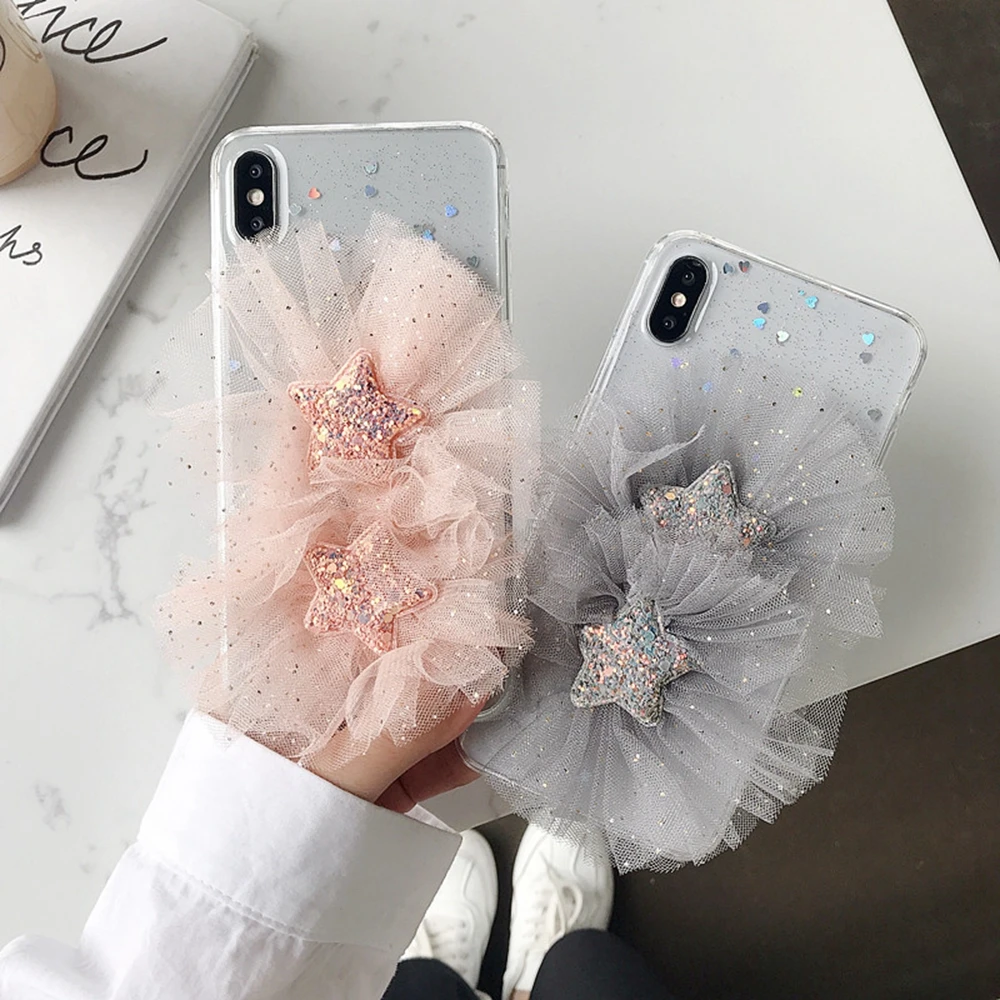 For iPhone X Case Luxury Handmade Jewelry Lace Strap Design for Girl Phone Cover 3D Fabric Flower Soft TPU 8 7 Plus 6 Back Shell |