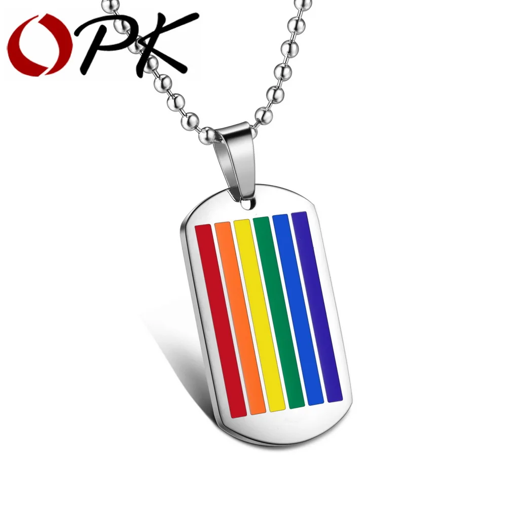 OPK шестицветные радужные жетоны для собак подвеска ожерелья гей цепь из стали 316L
