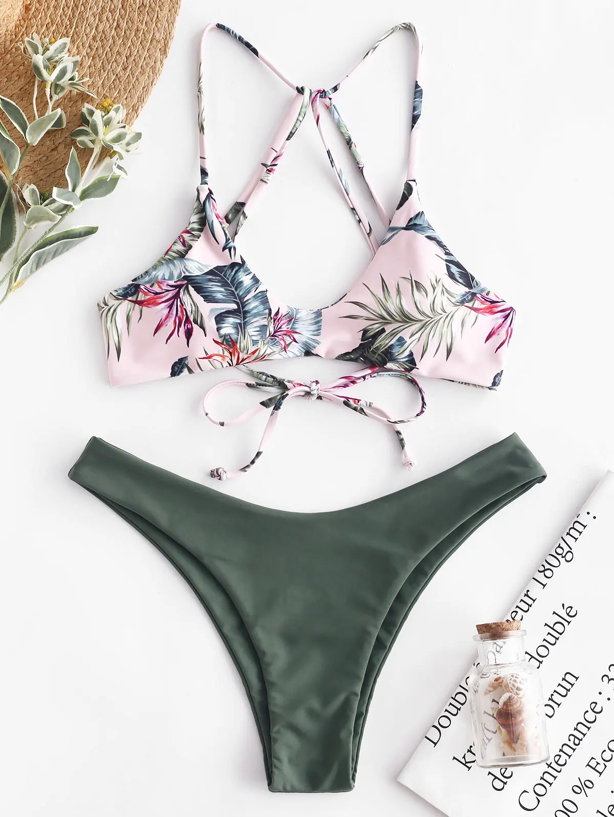 ZAFUL Бикини Женщины Цветочные Strappy Mix Match Набор Бикини Мягкие Ремни Тонкий Провод Бесплатный Купальник Strappy Купальники Купальный Костюм