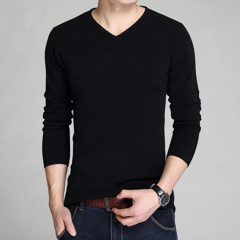 SFIT, мужские свитера, Осень-зима, тонкие, вязаные свитера, одноцветные, повседневные, v-образный вырез, для мужчин, простой пуловер, уличная одежда